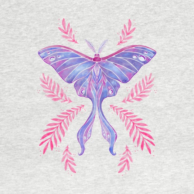 Violet Watercolor Luna Moth by Serena Archetti
